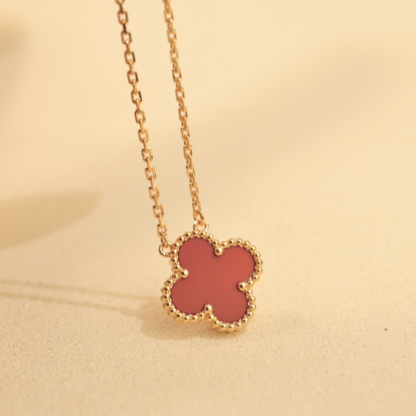 Van Cleef & Arpels Vintage Alhambra Red Enamel Gold Necklace